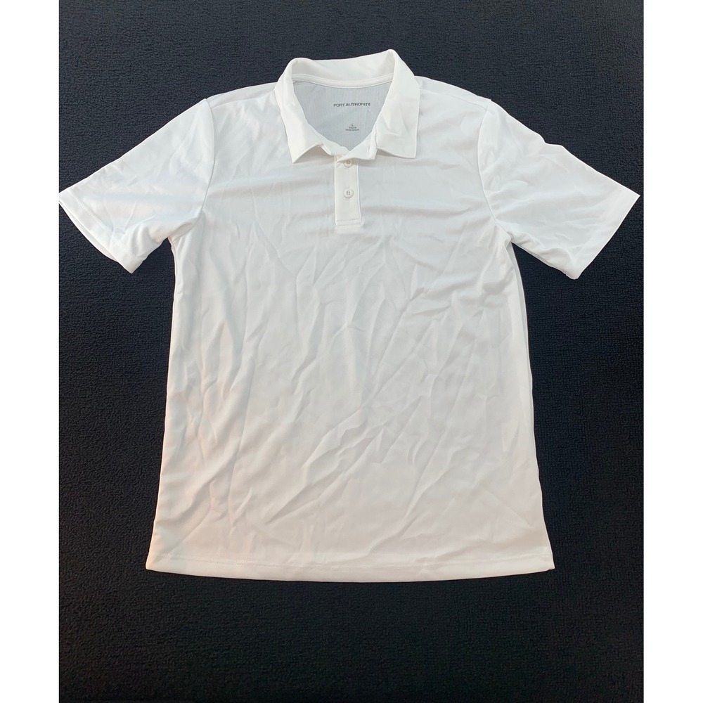 Port Authority Youth Large White‎ Short Sleeve Collared Polo Shirt L Athletic